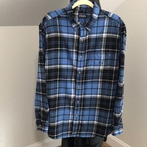 CHAPS MEN'S BLUE/BLACK/WHITE FLANNEL LONG SLEEVE BUTTON UP